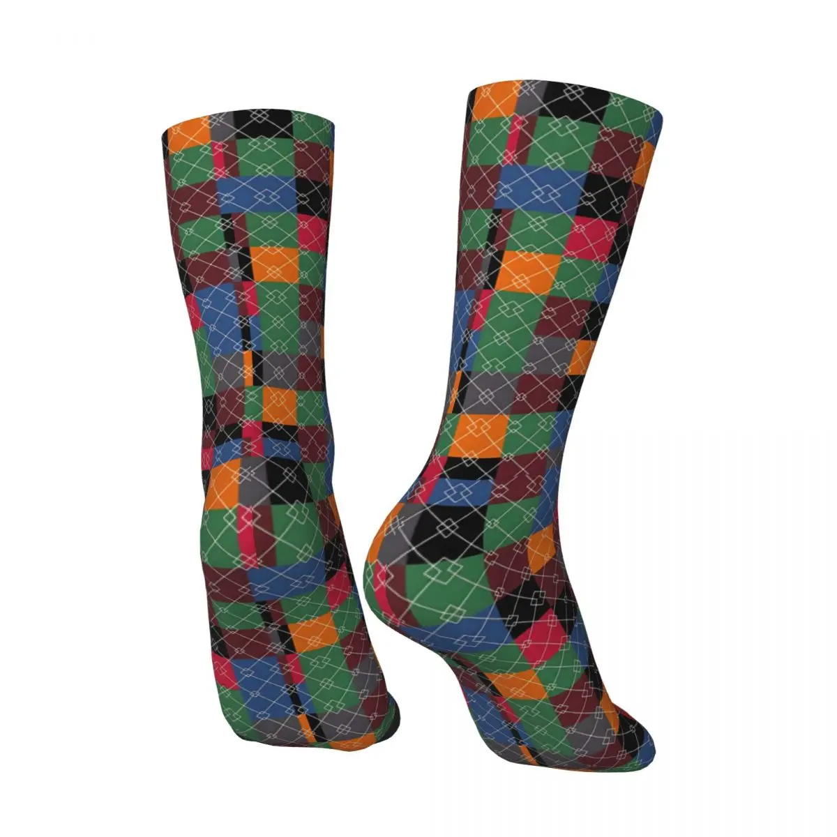 Men's Zig Zag Compressão Sock, Hip Hop, Patchwork Padrão, Feliz Qualidade, Impresso Tripulação, Crazy Hip Hop, Louco