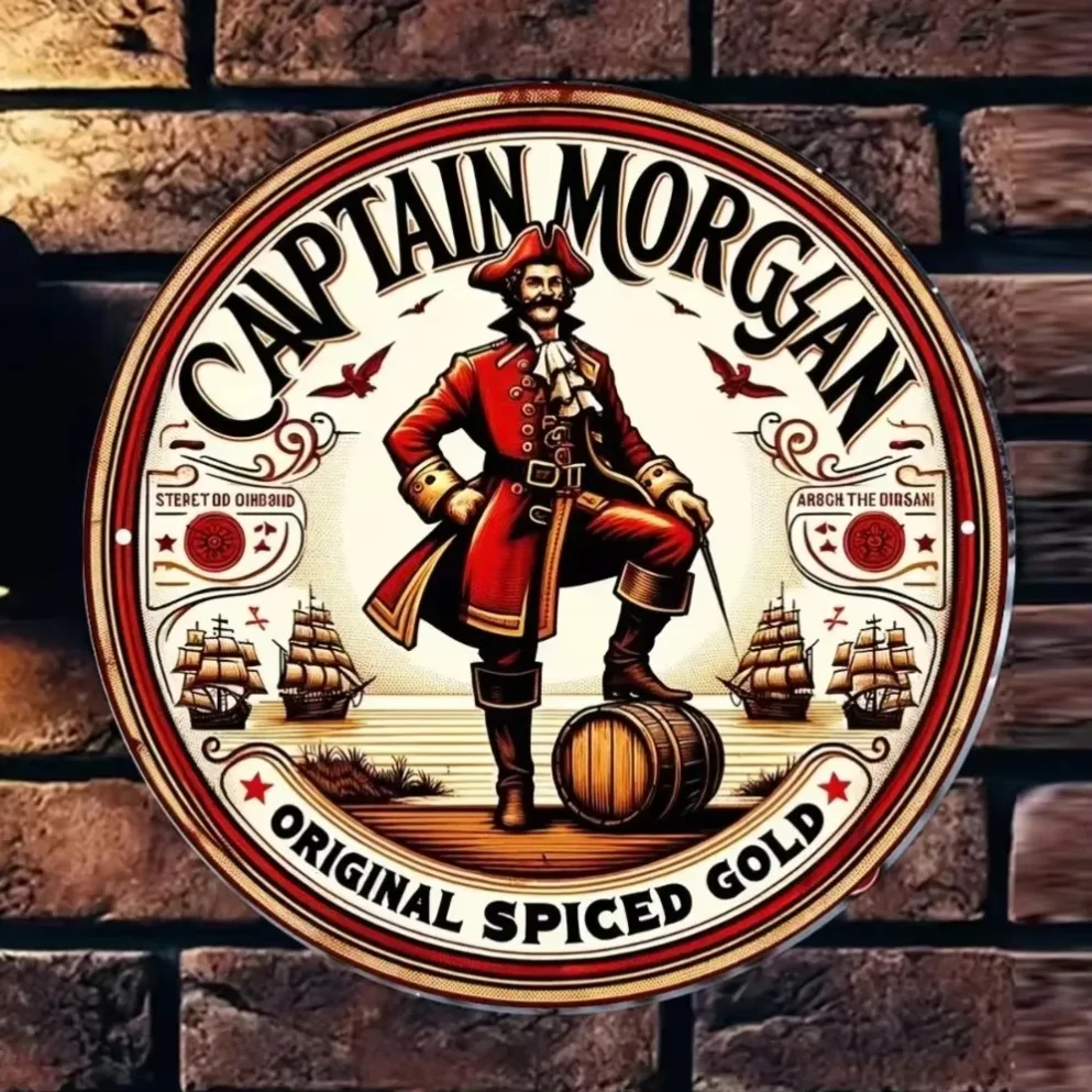 "Capitán Morgan Original Spice Gold: Feliz Navidad" | Señal de puerta de aluminio de 8x8"" | Arte de pared al aire libre