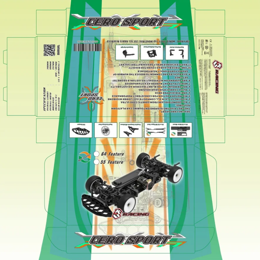 3RACING Cherry Blossom CERO SPORT 1/10 KIT Racing Chassis Frame 64/55