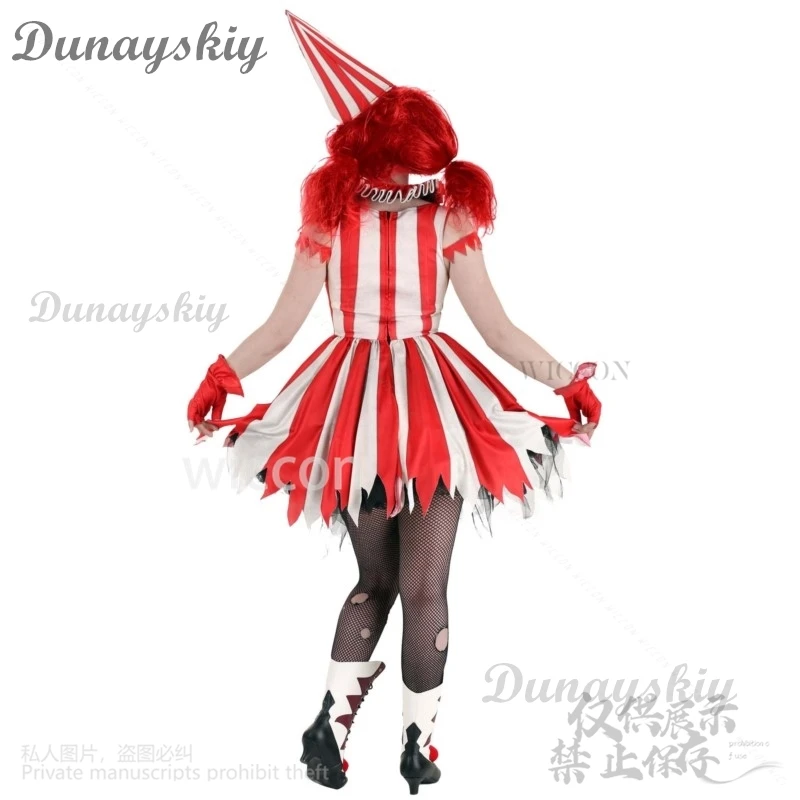 Anime 2024 Halloween Clown Cosplay Costume Dress Horror Lolita Goth Cos Sexy Stockings Skeleton Blindfold With Red Afro Wigs