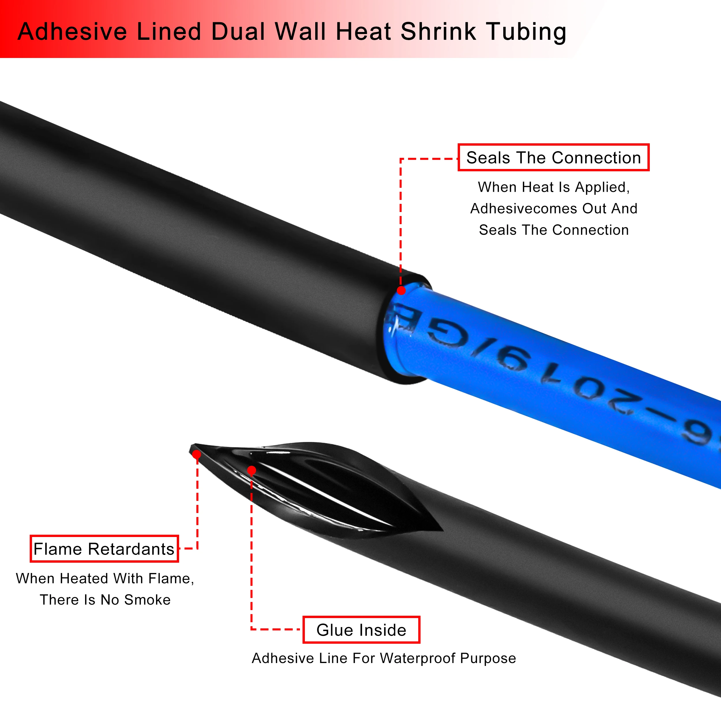 1M 3:1 Heat Shrink Tube With Glue Inside Diameter 1.6/2.4/3.2/4.8/6.4/7.9/9.5/12.7mm Adhesive Lined Sleeve Wrap