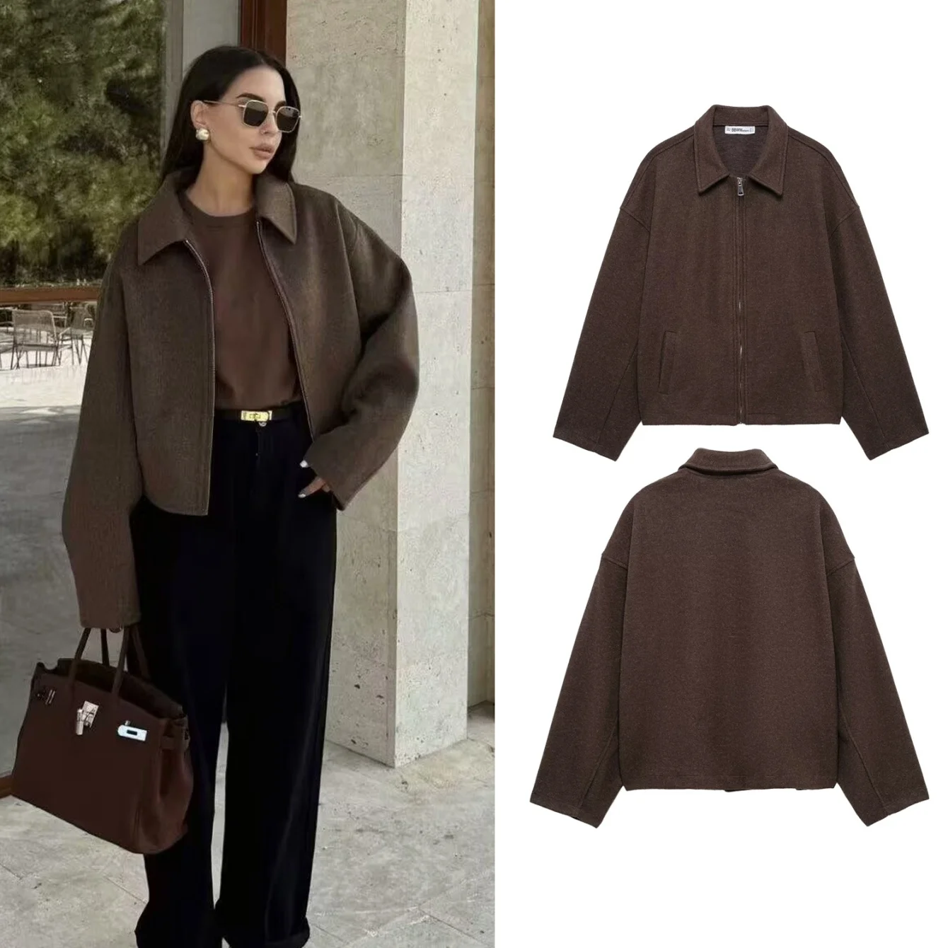 

Women's Autumn Winter Woolen Jacket Coats Female Chic Loose Pockets Warm Outwears Casual Women Simple Outerwear Jackets Coat