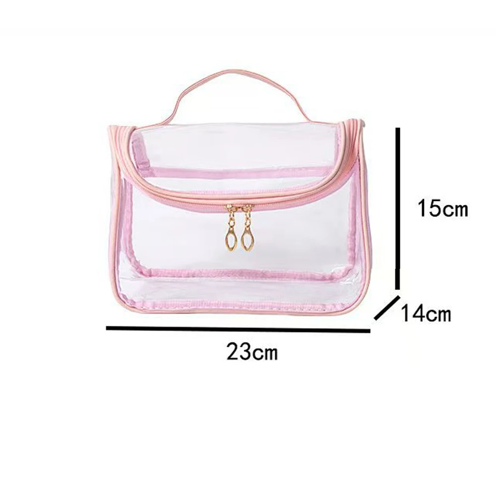 Transparent Mesh Cosmetic Bag women Makeup Bag Double Zipper PVC Waterproof Makeup Pouch Toilet Wash Bag Large Protable Handbag