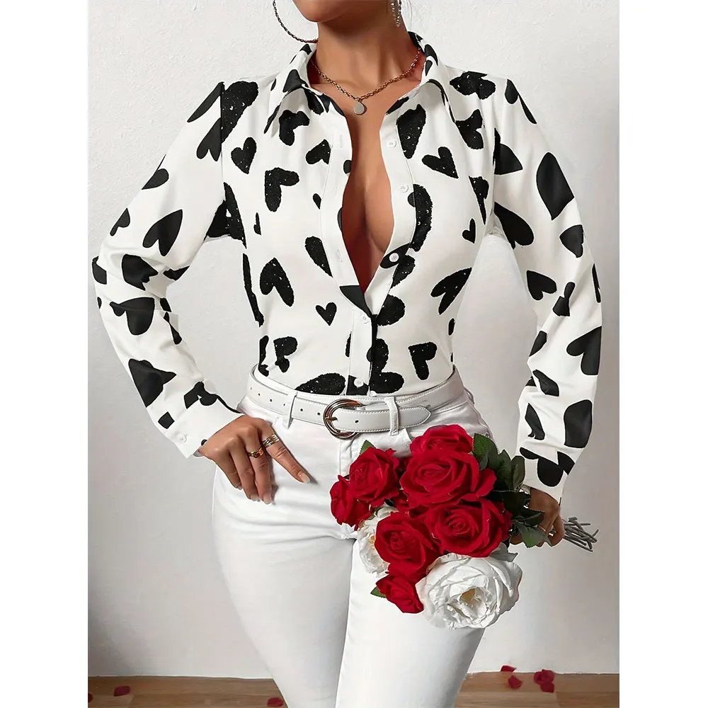 Summer Shirt Ladies Casual Elegant Evening Dress Fashion Leopard Print Ladies Large Size Lapel Button Down Long Sleeve Shirt