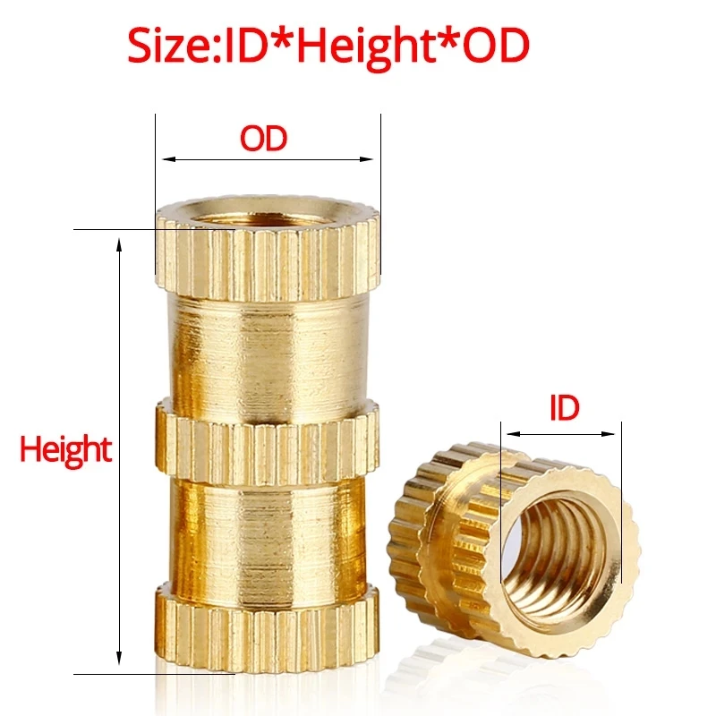 M2 M2.5 M3 M4 M5 M6 Brass Insert Nuts Copper Knurl Hot Melt Threaded Embedded Heat Set Nutsert Injection Moulding Through Nut