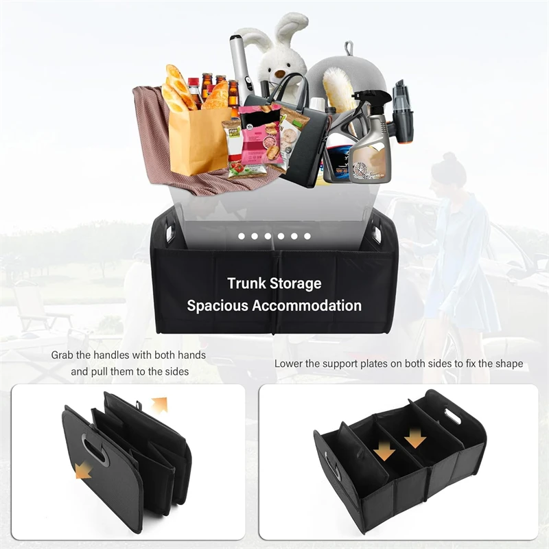 Organizador de porta-malas de carro dobrável com bolsa, armazenamento antiderrapante para assento traseiro suv, organizador de carga de poliéster à prova d'água, acessórios de carro