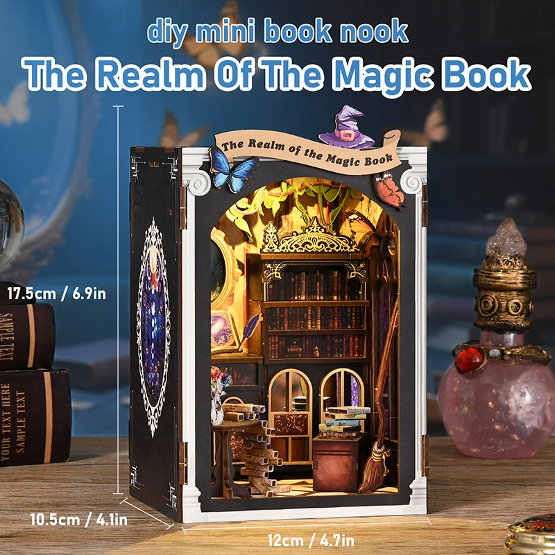 Diy livro nook kit de madeira casa boneca caso estatuetas em miniatura casa de bonecas estante inserção decoração casa 3d puzzle brinquedo presente natal