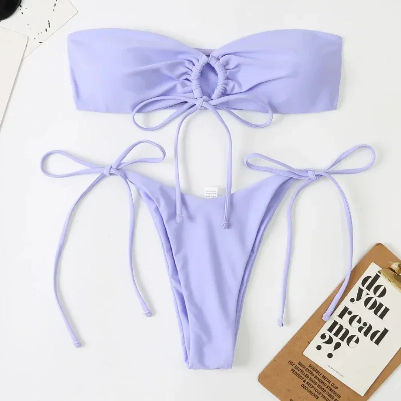 타이 사이드 브라질 비키니 세트 Bandeau Micro Biquini with Bow 하이 컷 수영복 비치웨어 수영복 여성 수영복 여성