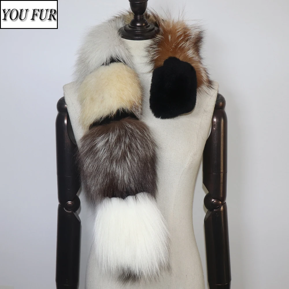 

2023 New Women Winter Warm Real Fox Fur Scarf Natural Soft Fluffy Fur Scarves Lady Fashion Colorful 100% Real Fox Fur Mufflers