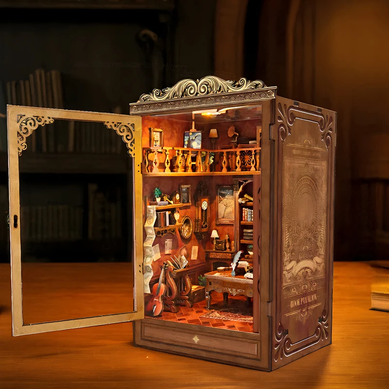 DIY Wooden Time Book House Book Nook Figurines Miniatures Bookend Handmade Bookshelf for Friends Xmas Gifts Home Decor Crafts