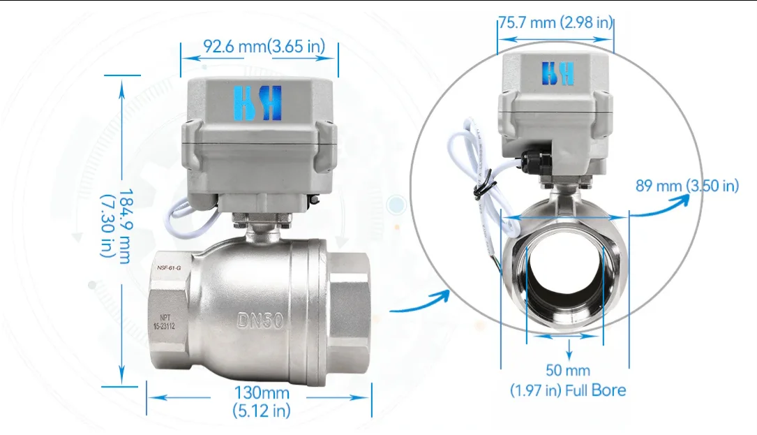 2” Stainless Steel Motorized Ball Valve AC110-230V CR202 2-Wires Electric Actuator BSP Auto Return When Power Off