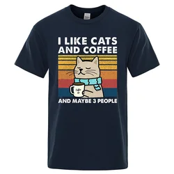 I Like Cats and Coffee Street Funny T-Shirt for Men Fashion Casual Loose Cotton Clothing Crewneck Breathable Tshirt Hip Hop Tees