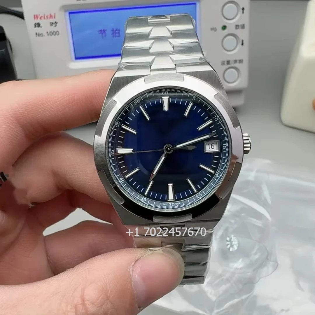 

Men's Mechanical Watch 41mm Deep Blue Stainless Steel 20mm Charm Chronograph Analog Dial Power Reserve Crown