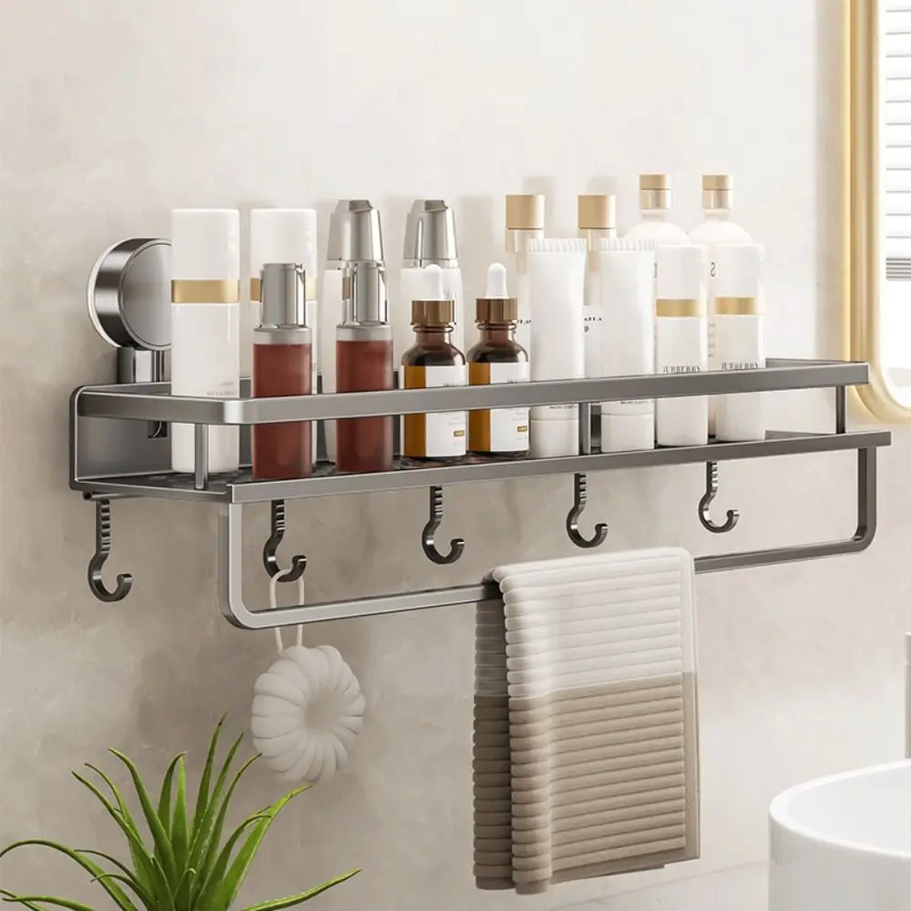 

Carbon Steel Suction Cup Bathroom Rack Wall Mount No-punch Shower Storage Shelf Strong Load-bearing Large Capacity