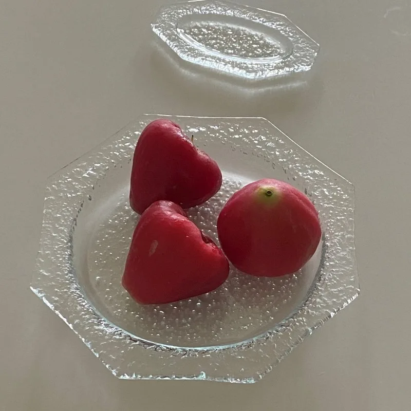 Creative Textured Glass Vintage Octagonal Plate,Ins Style Multifunctional Serving Dish for Coffee Shop Dessert Salad,Unique Gift