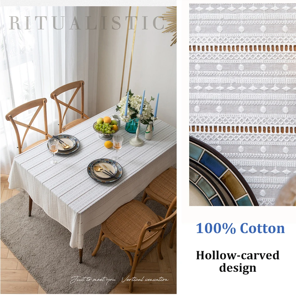 French embroidery white Cotton Tablecloth, Table Cover For  Home Kitchen Wedding Festival Dining Table Decoration Accessories