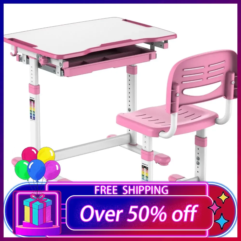 

Kids Desk and Chair Set, Height Adjustable Sturdy, Girl Desk, Kids Art Desk, Kids Study Desks and Chair Set, Home School