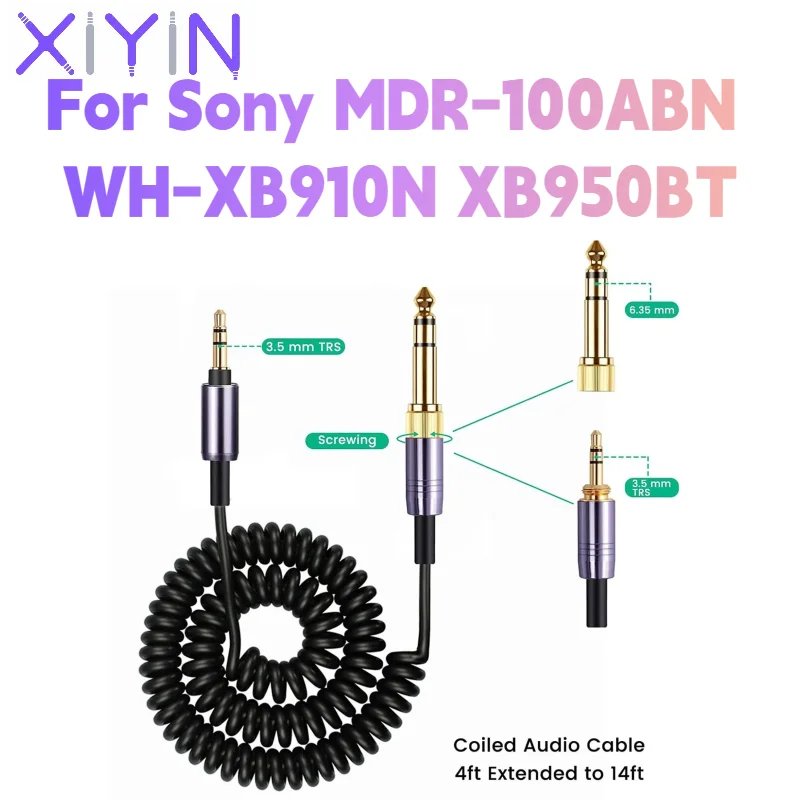 

3.5MM To 3.5MM With the 6.35mm Spring Relief Coiled Cable For Sony MDR-100ABNWH-XB910N XB950BT Headphones Cables Cords Wire