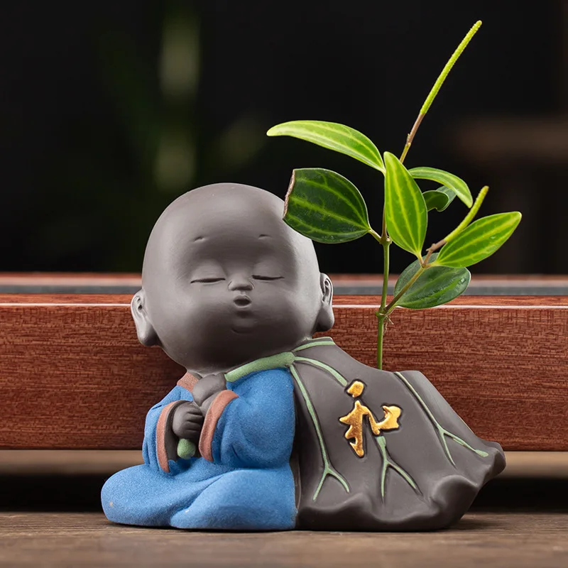 Little Monk Flower Vessel Hydroponic Tea Pet Ornament Fine Products Can Raise Zen Five Blessing Shami Tea Table Lovely Mini Vase