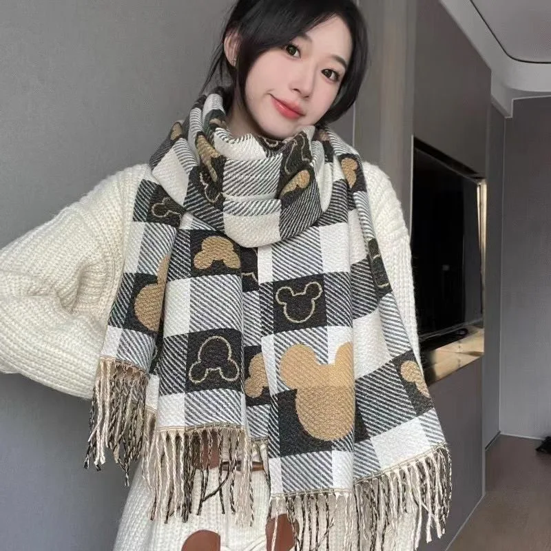 

New Disney Mickey Mouse Series High-grade Plaid Scarf Winter Cute Warm Shawl Outdoors Cold Neck Protector Female Christmas Gift