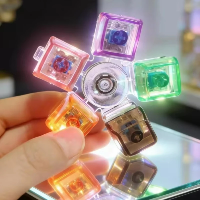 Chaveiro Giratório Fidget Spinner com Teclado, Eixo Mecânico, Luz LED, Clicker de Cristal, para Alívio do Estresse e Terapia Sensorial