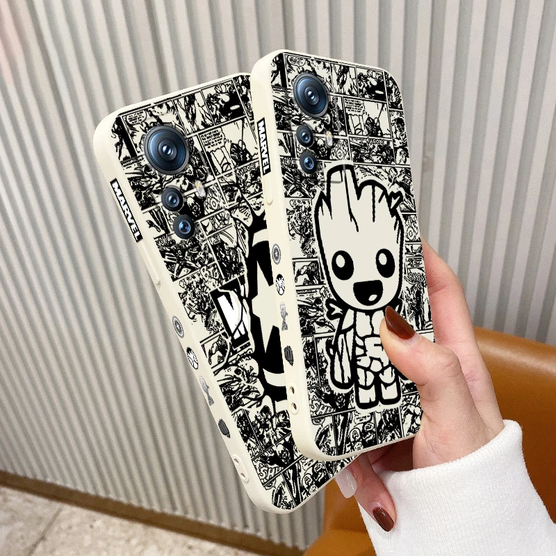 Groot Marvel Avengers Art Liquid Left Rope For Xiaomi Mi 13T 13 12T 12 11T 11i 11 A3 10T 10 9 Pro Lite Ultra 5G Back Phone Case