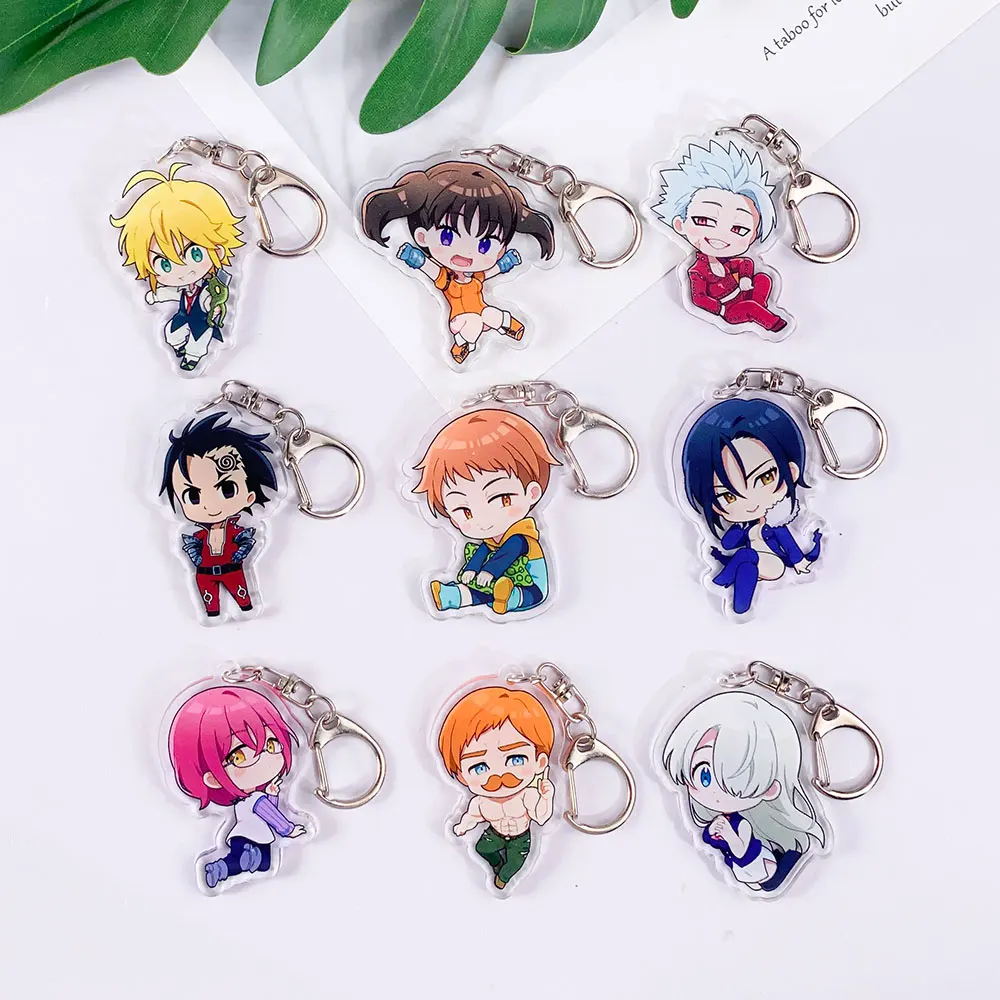 Personajes de Anime siete pecados capitales llavero acrílico accesorios bolso encanto creativo mochila colgante llavero regalos para amigos