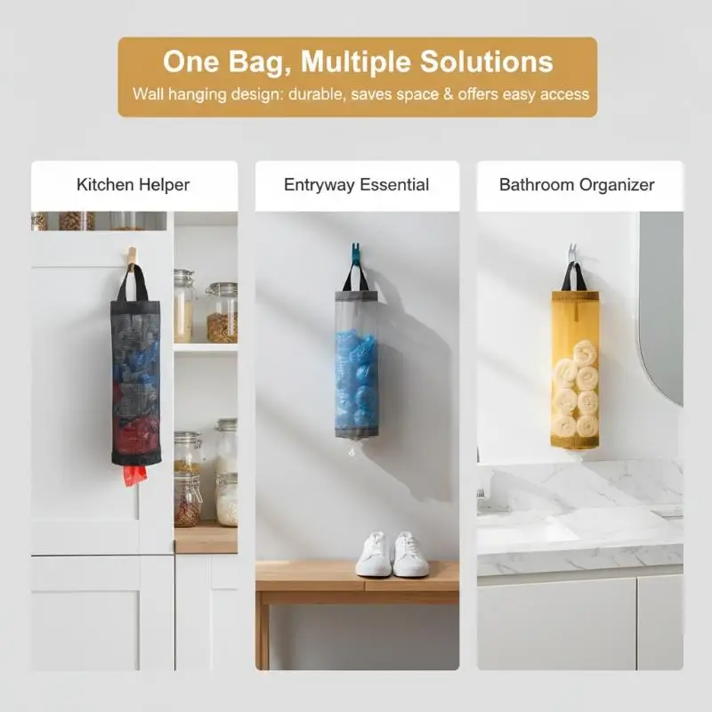 Kitchen Cabinet Door Hanging Mesh Organizer Bag Large Capacity Garbage Rack Distributor for Kitchen Pantry Storage
