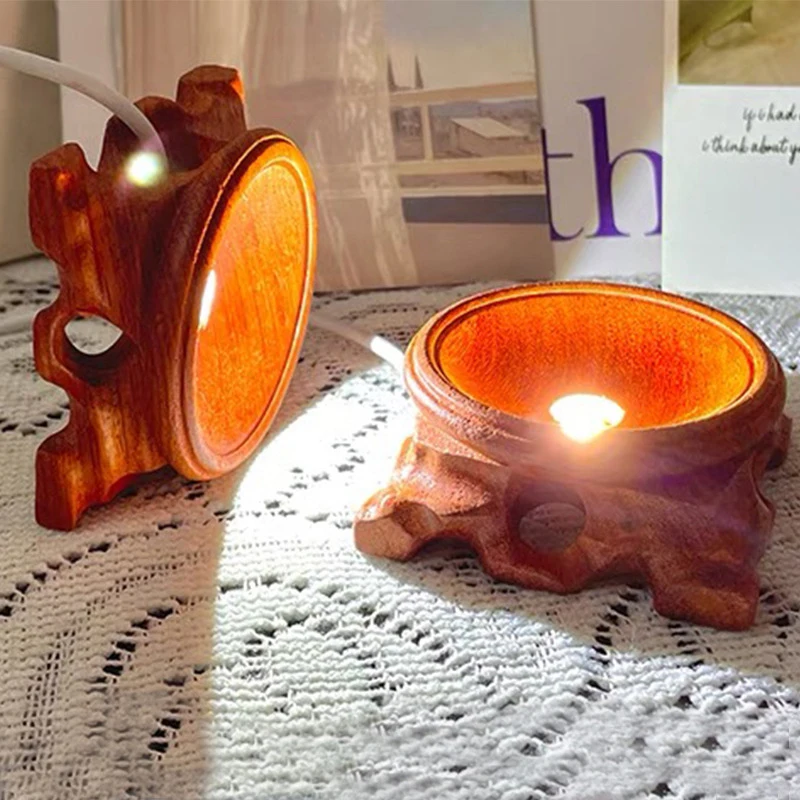 حامل مصباح خشبي على شكل فرع حمضي مع قاعدة LED مضيئة، رائع لفن الكرة الكريستالية والزجاجية