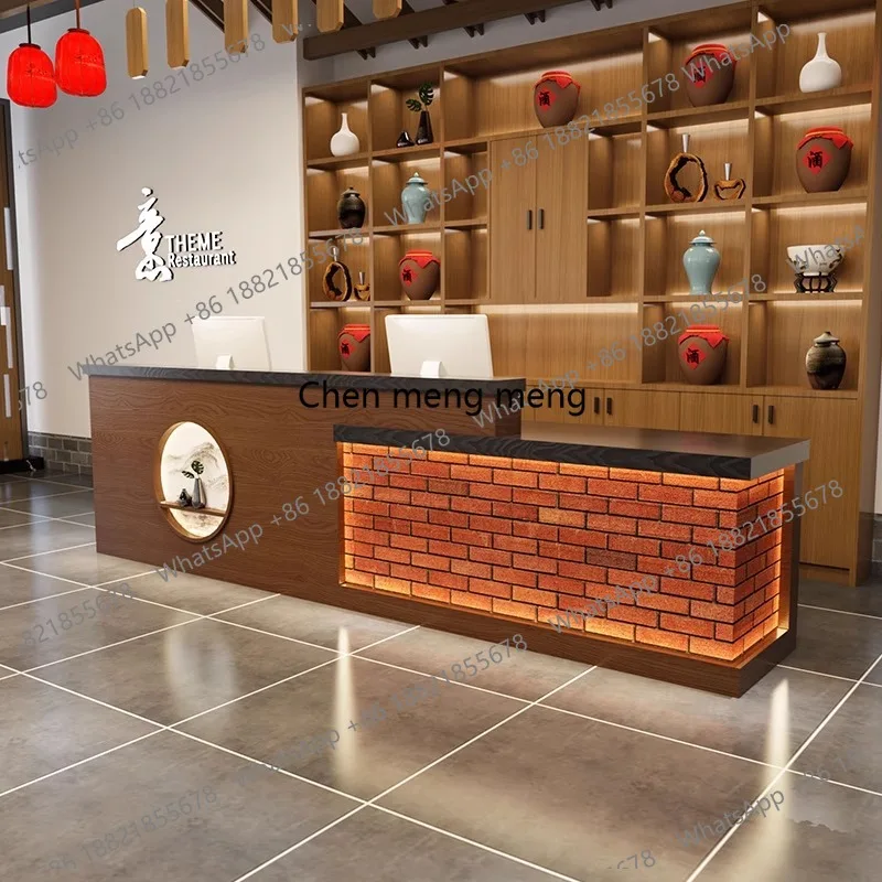 Retro new Chinese hotel homestay reception desk hotel hot pot restaurant checkout page foot bath counter company front desk