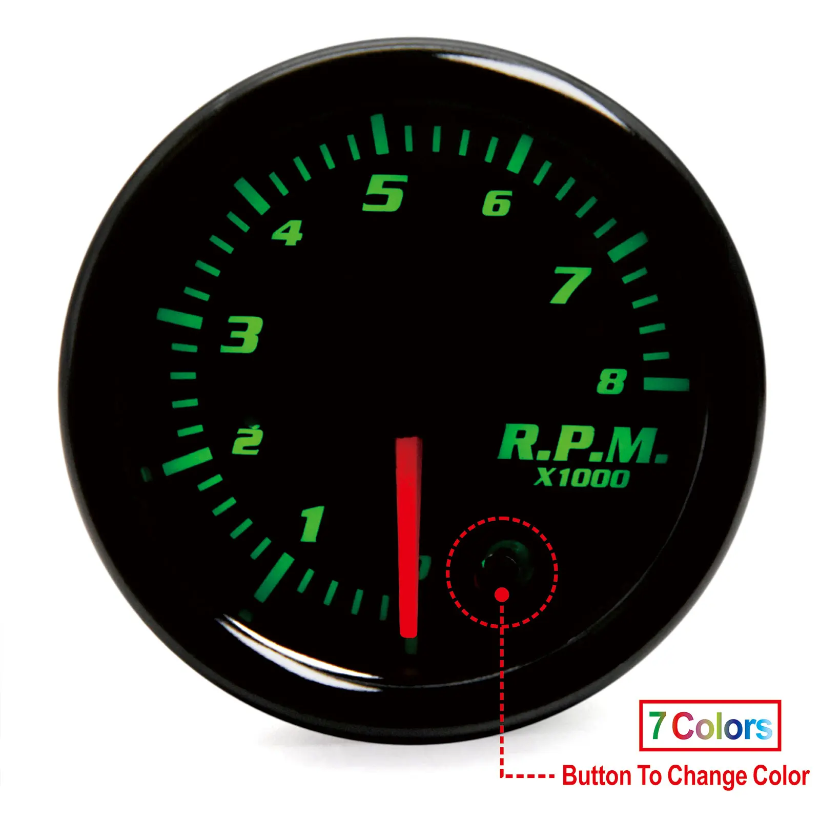 HD 12V Universal Rpm Tachometer 52mm Tacho Gauge 7 Color LED Backlight 0~8000 RPM Pointer for Gasoline Motor 12v Tacometro Auto