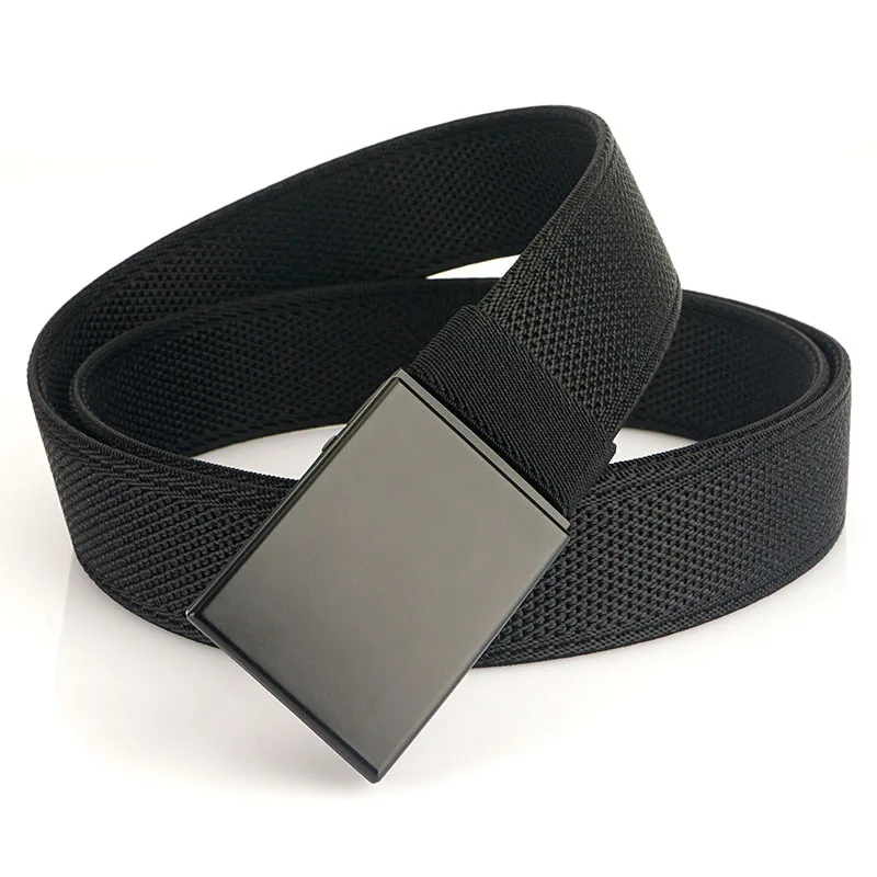 New Plate Buckle Nylon Elastic Belt Casual Simple Stretchy Waistband Fashion Versatile Woven Belt for Men