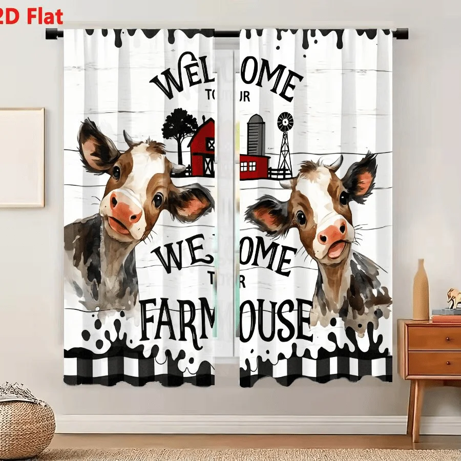 

2Pcs Curtains Rustic Farm Cows Welcome Tour Barn Window Drapes for Bedroom Living Room Decoration Window Treatment.
