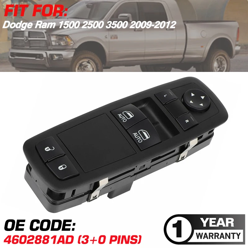 

Power Window Regulator Control Switch 4602881AD For Dodge Ram 1500 2500 3500 Pickup 2009 2010 2011 2012 68148893AA 4602881AB