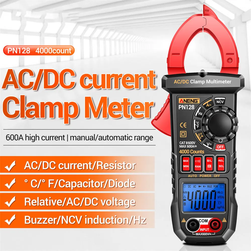 ANENG PN128 Clamp Meter AC/DC Voltage Tester 600A Current Clamp NCV True Rms Multimeter Clamp Auto Ranging Electrician Tools