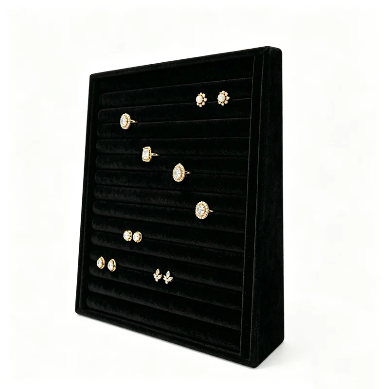 Vertical Velvet and Leather Jewelry Display Stand Large Adjustable Earring Necklace Ring Organizer for Shop Home Vanity Counter