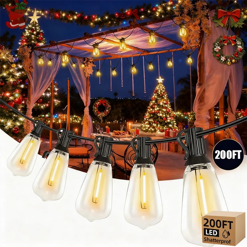 

LED Outdoor String Lights Patio Lights ST38 Shatterproof LED Bulbs Outside Hanging Light Waterproof for Christmas Decorations