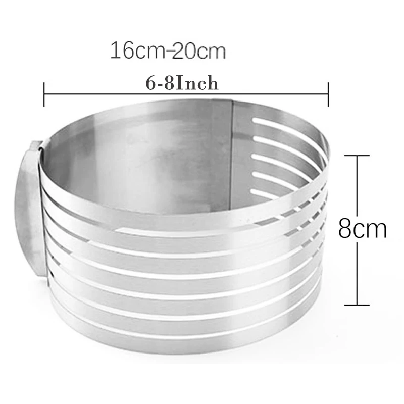 Adjustable Round Cake Cutter, Stainless Steel, Bread Slicer, 6 Layers, Mousse Ring Mould, Baking Tool, 6-8Inch