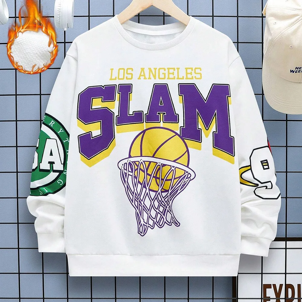 

Children's Fashion Casual Sports Letter Printing Round Neck Sweater Basketball Outfit Loose Street Youth Round Neck Sweatshirt