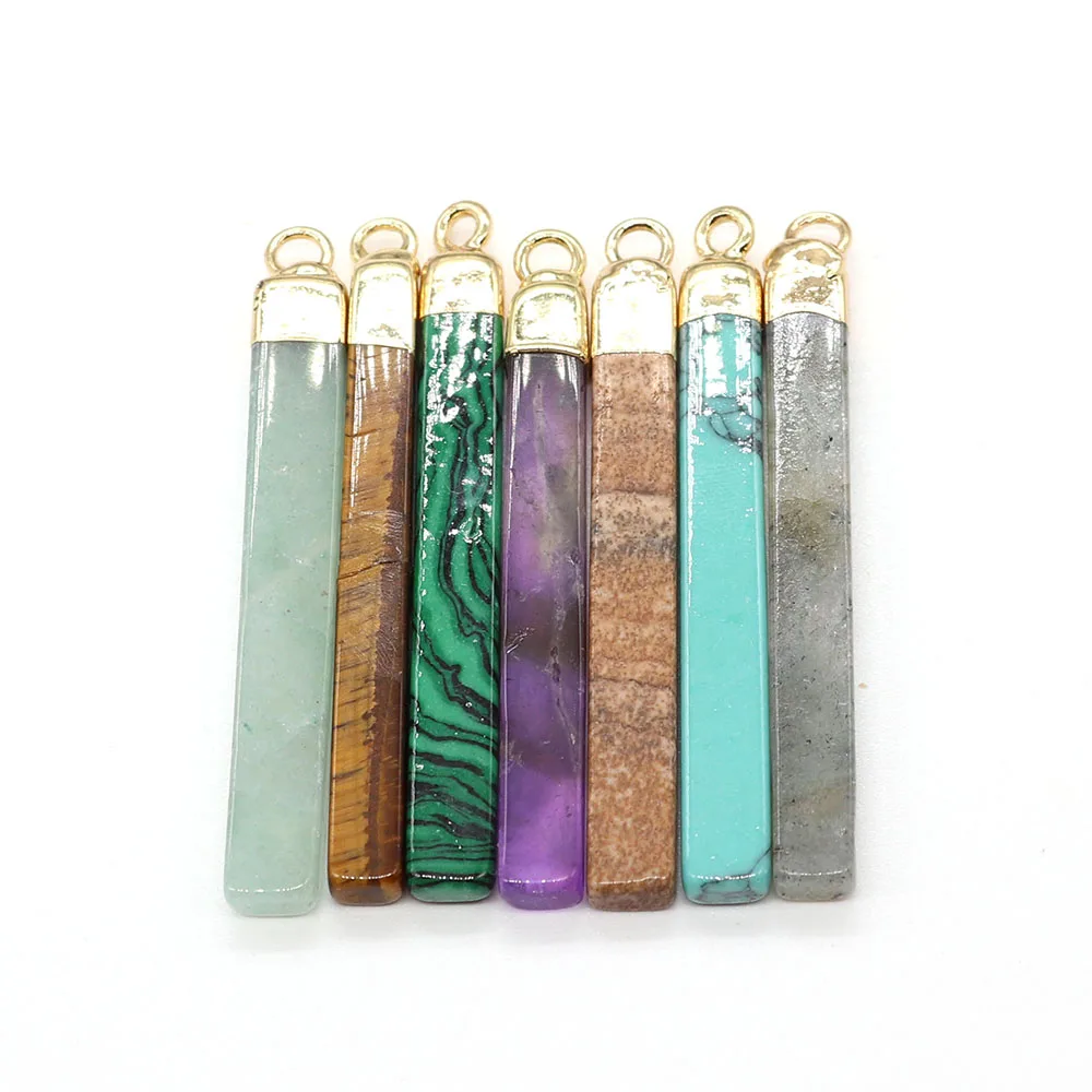 2pcs/pack 5x45mm Fashion Natural Semi-precious Stone Pendants Rectangular Bar Shaped DIY for Making Necklace Earrings 9 Colors