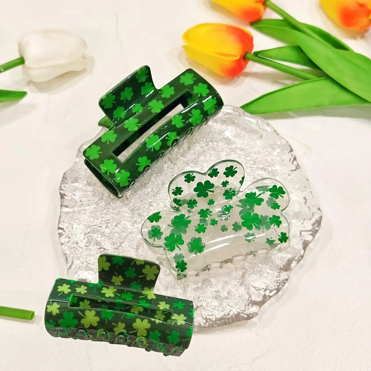 

1pc women's green Clover print graphic hairpin suitable for partiesPatrick's Day