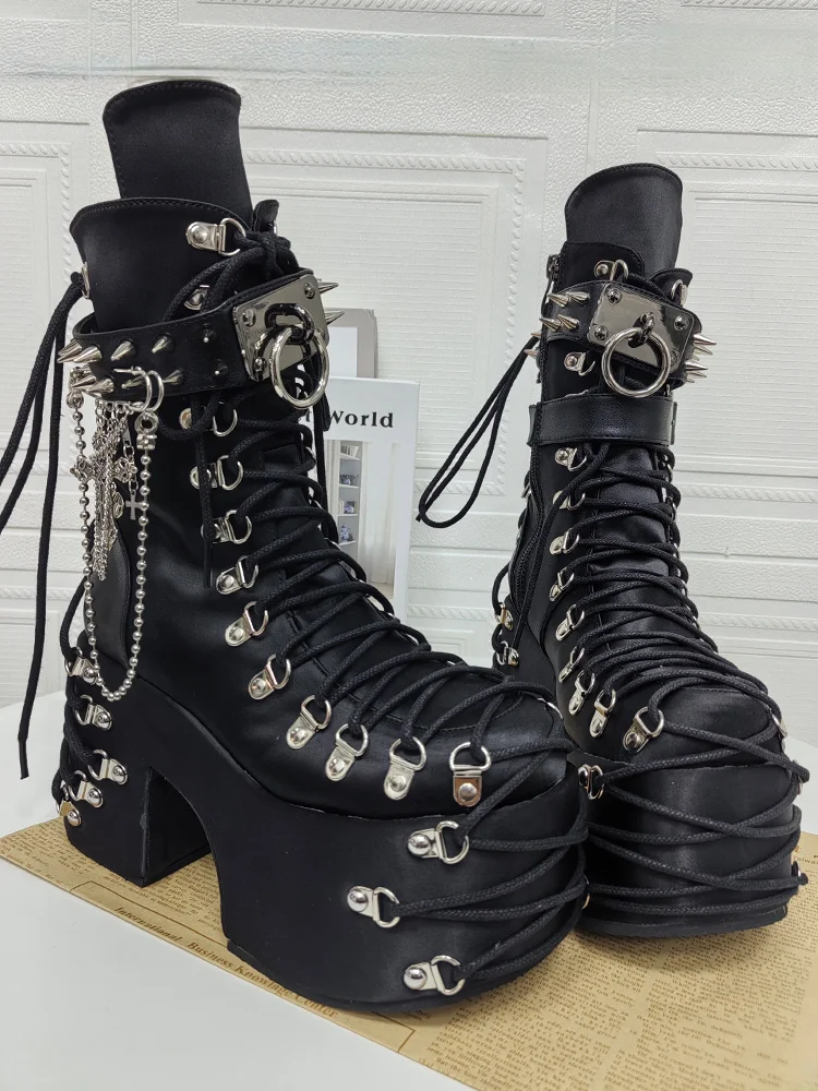 2025 Lolita Punk Shoes Princess Round Head Ultra High Heels Sponge Cake Queen Shoes Suede Sweet Girl Boots