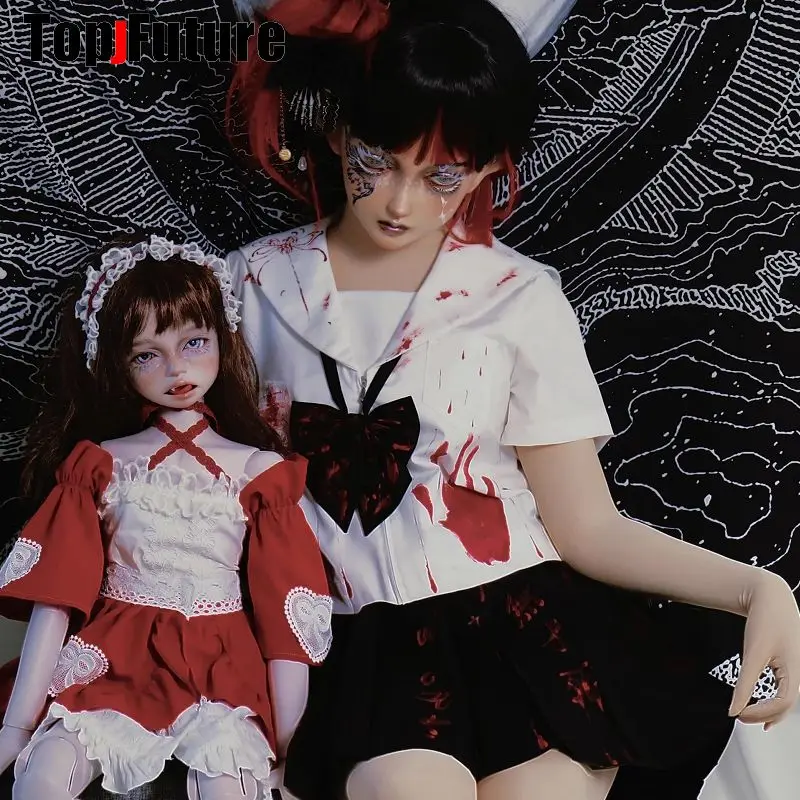 Women Y2K Bloody JK Orthodox Uniforms Hand-painted Gothic Punk Hurt Bad Sick Girl Lolita  Japanese sailor suit  JK uniform