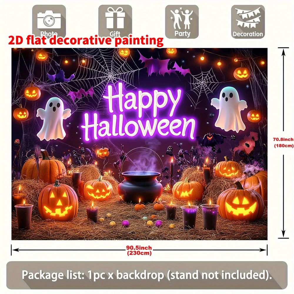 Ein Halloween-Hintergrundbanner aus Polyester mit erschreckenden Kürbis- und Geistermotiven – Detail 1