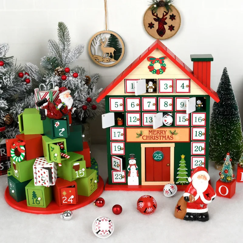 Christmas Gift Christmas Decoration Luminous Handmade Wooden Calendar Chronograph Box Ornaments Window Table Layout