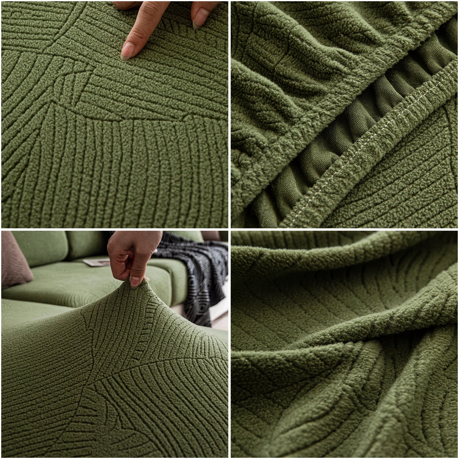 Banana Leaf Jacquard Fabric Sofa Cloth Cover, Polar Fleece, Living Room, Comfortable, Dustproof, Anti Pet Scratch