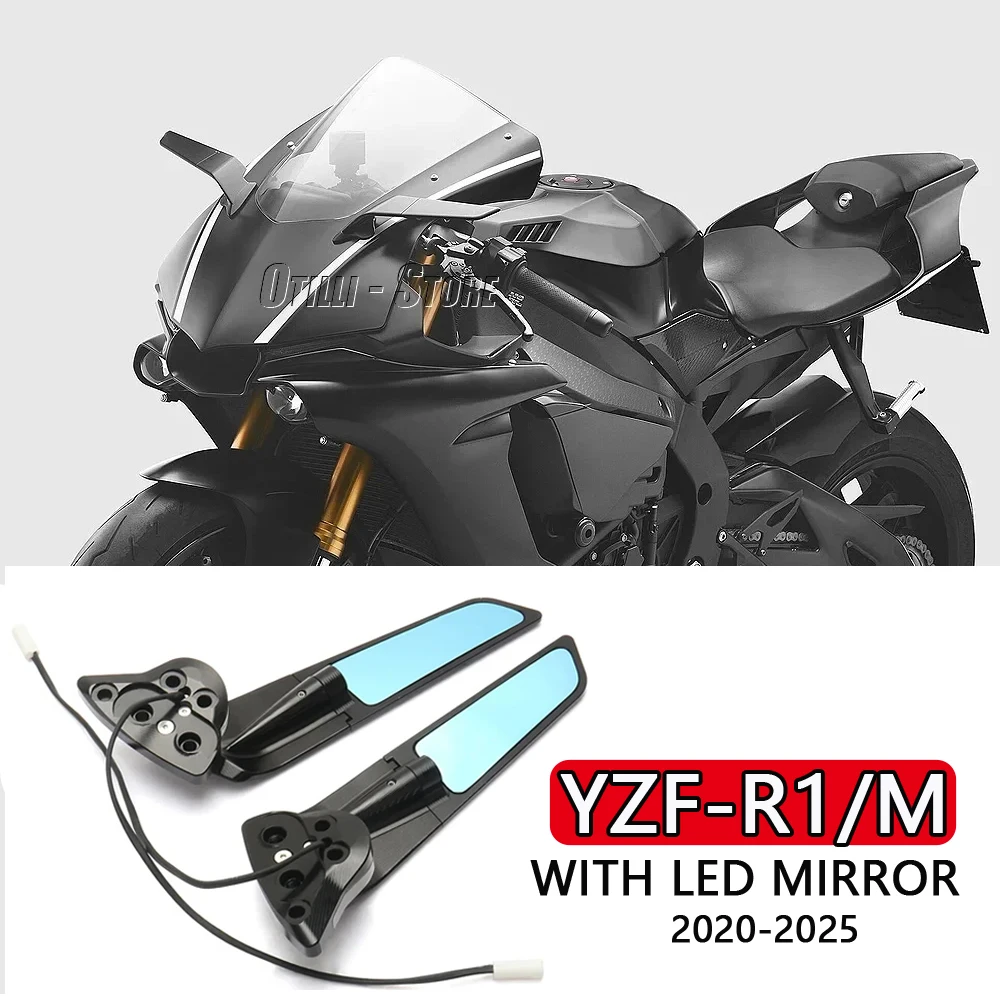 

For Yamaha YZF-R1 R1M 2020-2025 Motorcycle Rearview Mirror YZF R1 R1 M With LED Turn Signal Wind Wing Adjustable Side Mirrors