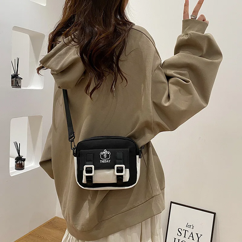 Hot Patchwork Messenger Bag For Women Casual Nylon Crossbody Bags Fashion Retro Handbags Single Shoulder Bag Mini Shopping Bags