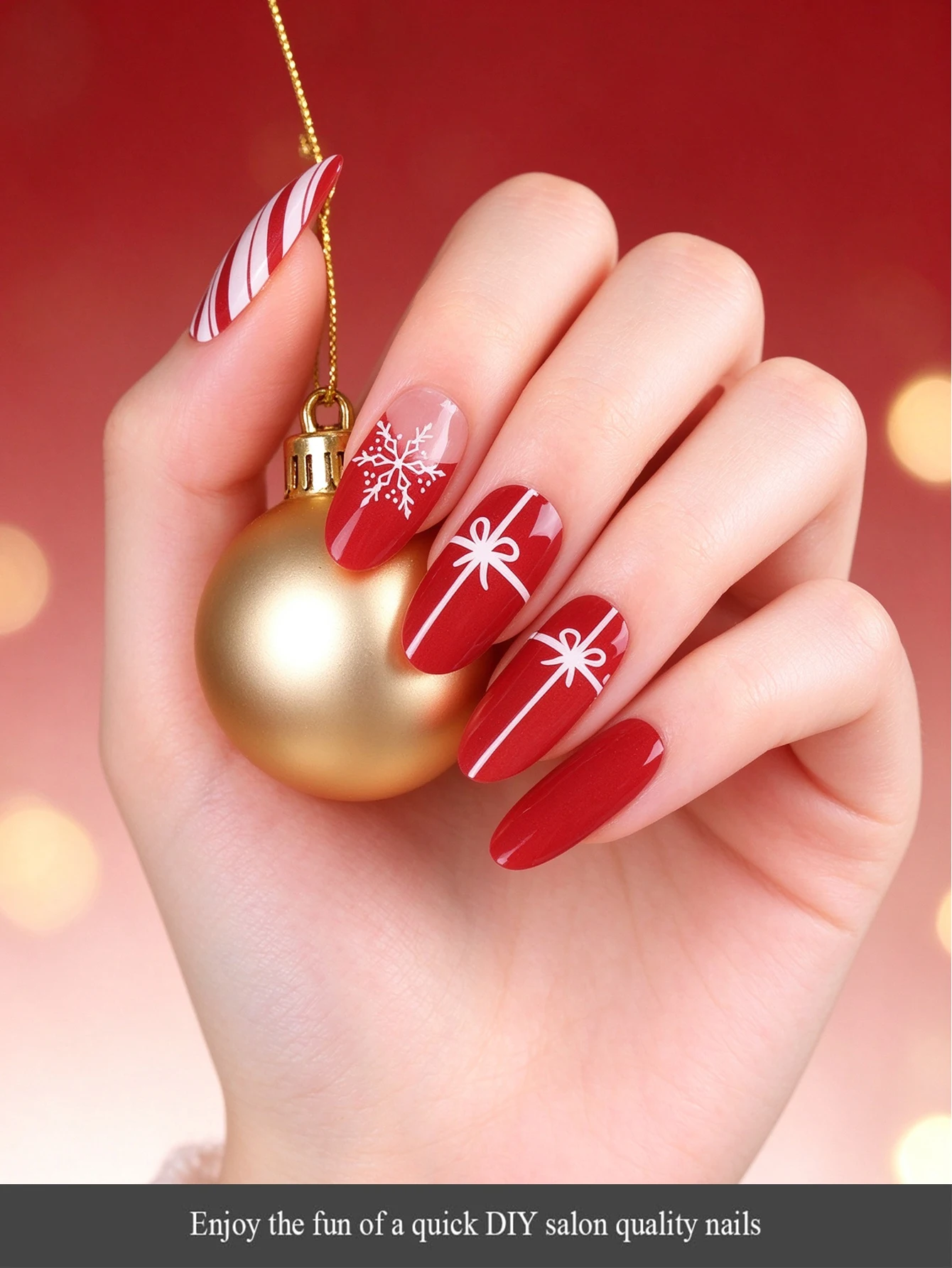 Christmas Semi-Cured Gel Nail Stickers, 16-Piece Salon-Grade Nail Stickers, Easy to Apply and Remove, Use with Uv Lamp, DIY Gift for Women and Girls, Nail Art