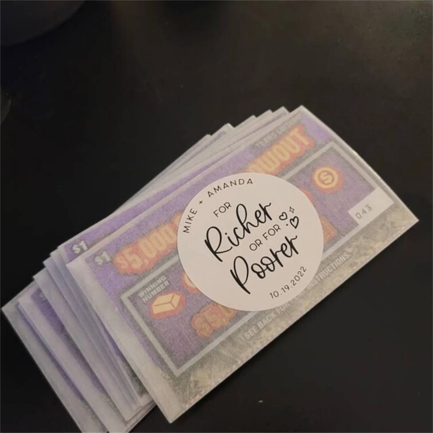 50pcs Wishing You Riches from the New Mr & Mrs, Lotto Favor Stickers, Wedding Lotto Ticket Favors, Scratch off Favors